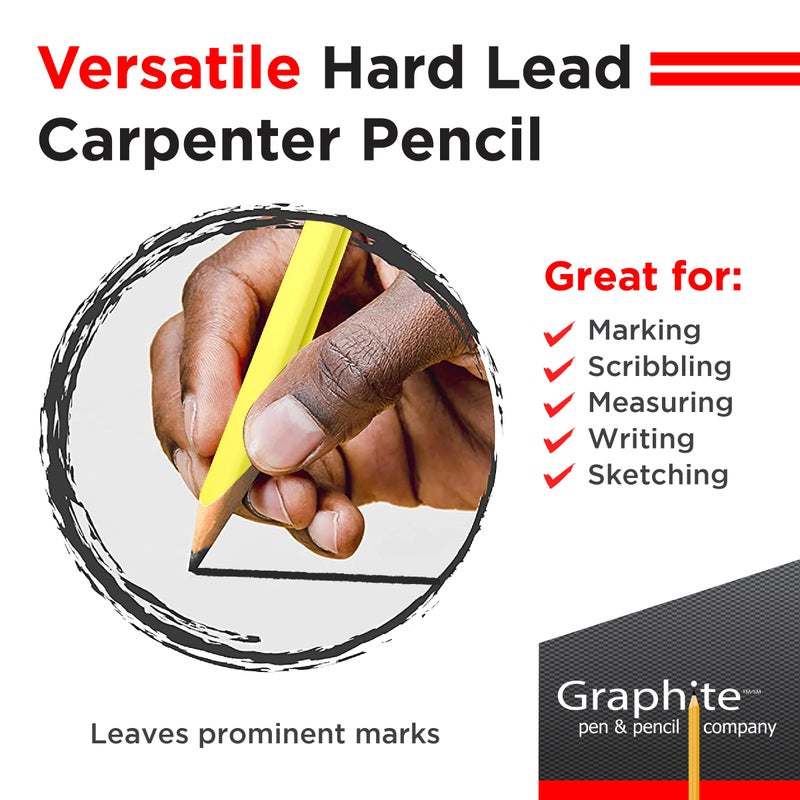 GRAPHITE Hard Lead Carpenter Pencil #2 Lumber Pencil (1) Pack of 12 PCS - Industrial Pencil Wood Flooring Marker for Wood Working Tools Marking & Concrete Marking - Neon Yellow - Image 4